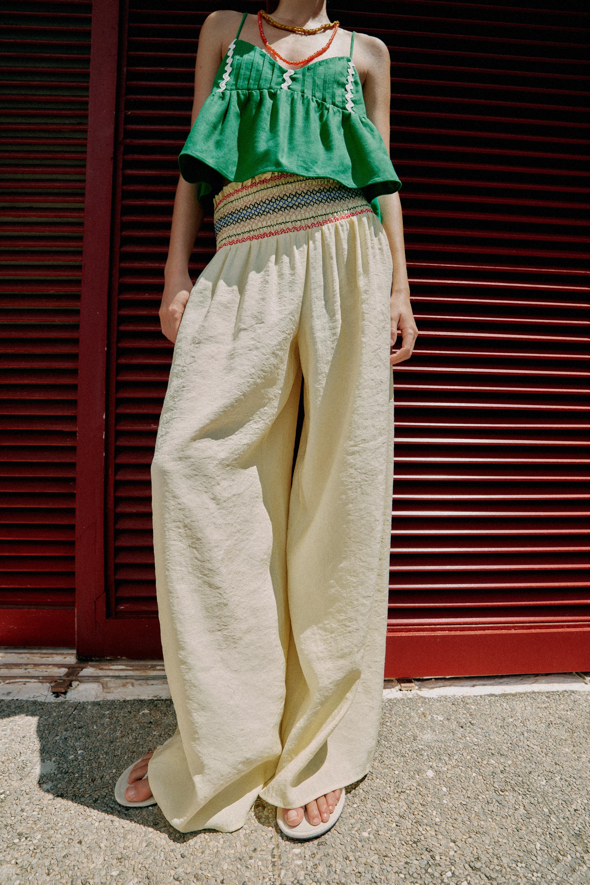 ELASTIC WAIST WIDE LEG PANTS